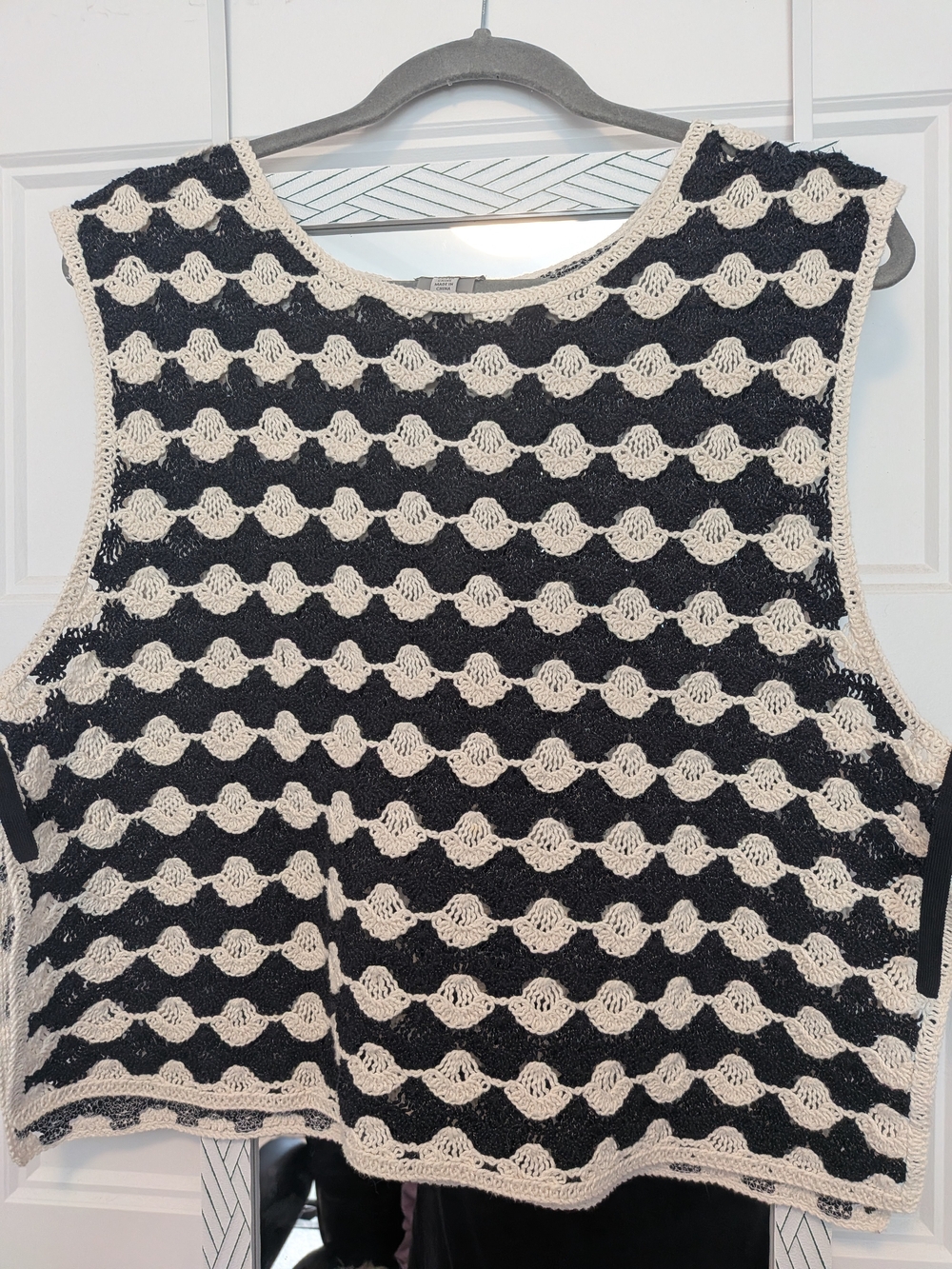 Beachy Boho Tristan Black and Cream Crochet Crop Tank